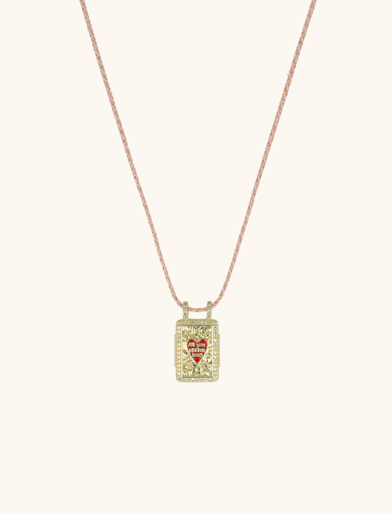 Ketting Rectangle Love Quote - Roze/Kristal