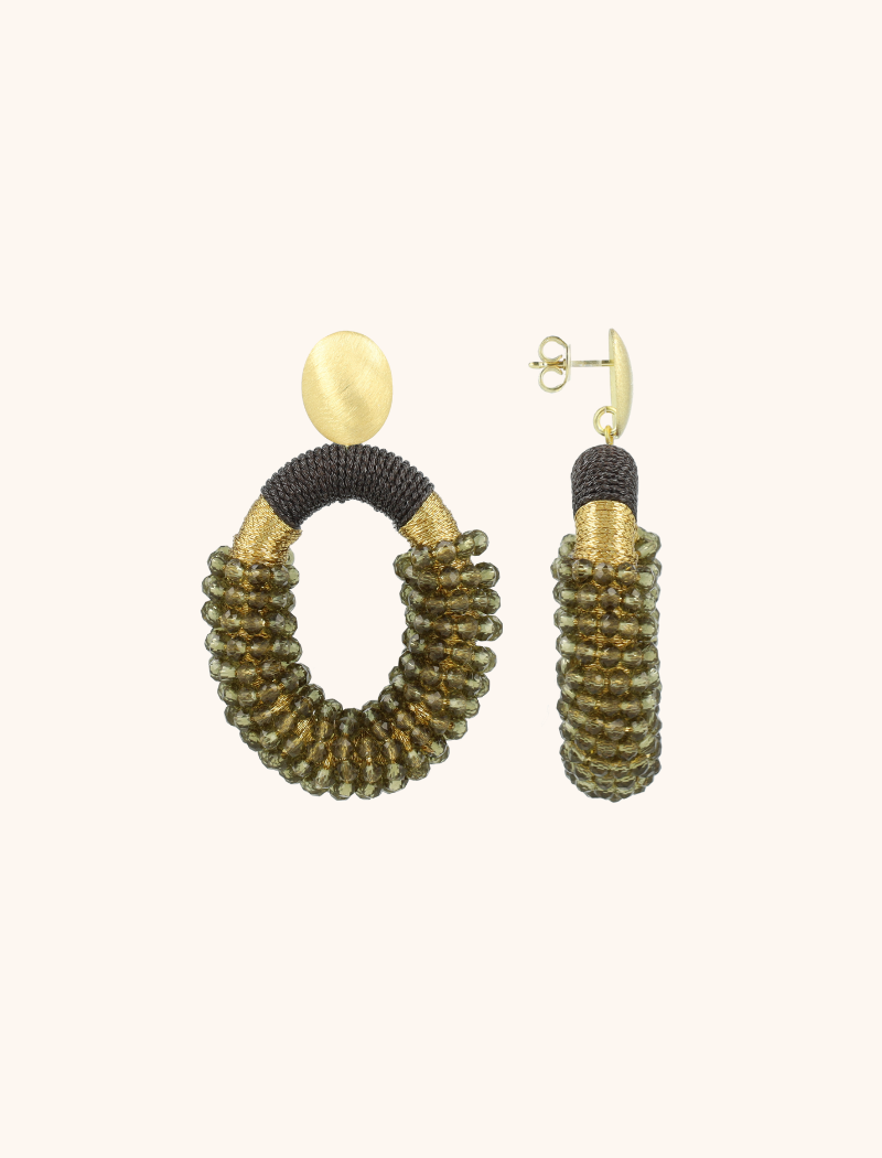 Dark Olive Earrings Yara Combi Oval M