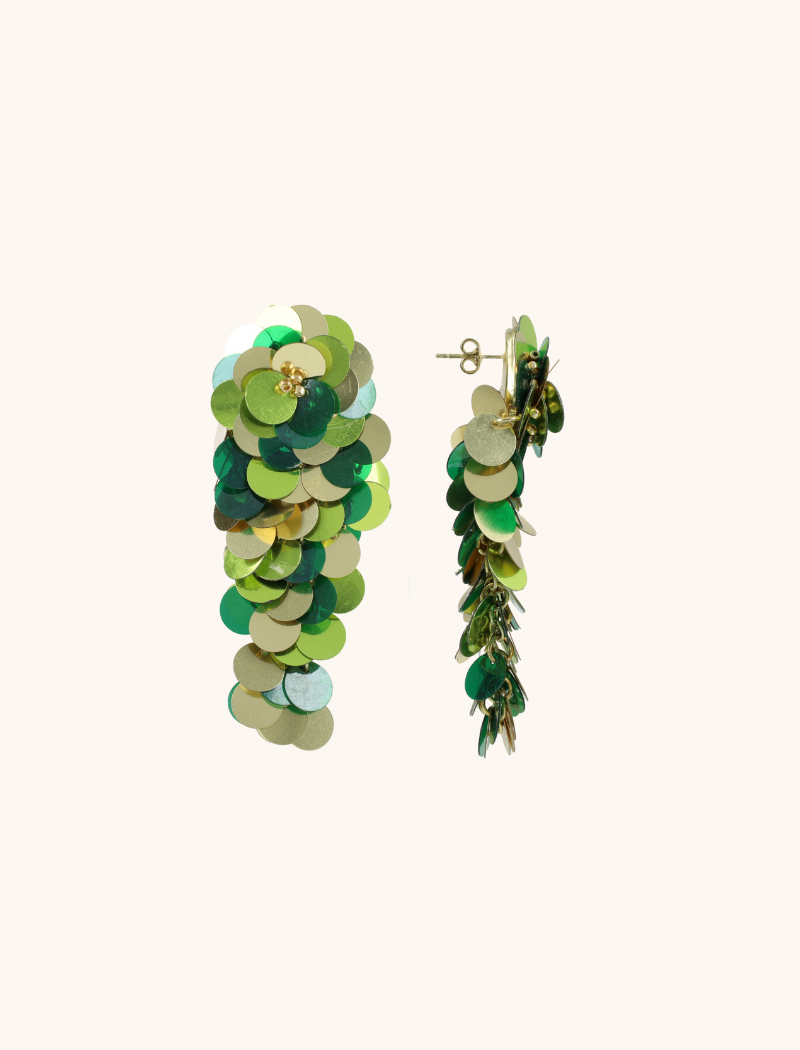 Mixed Green Sequin Waterfall Earrings L