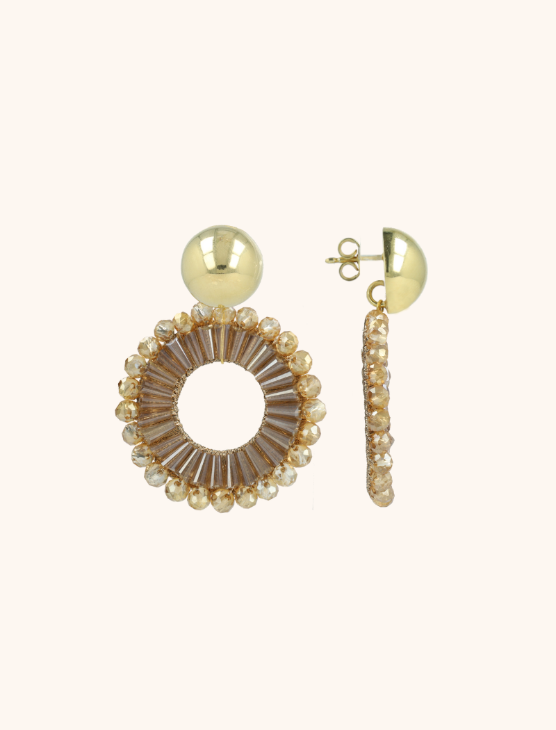 Champagne Oorbellen Ann-Mary Open Cirkel Double Beads