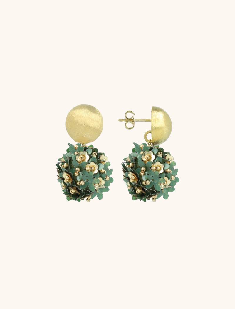 Green Flower Sequin Earrings Daisy Globe M