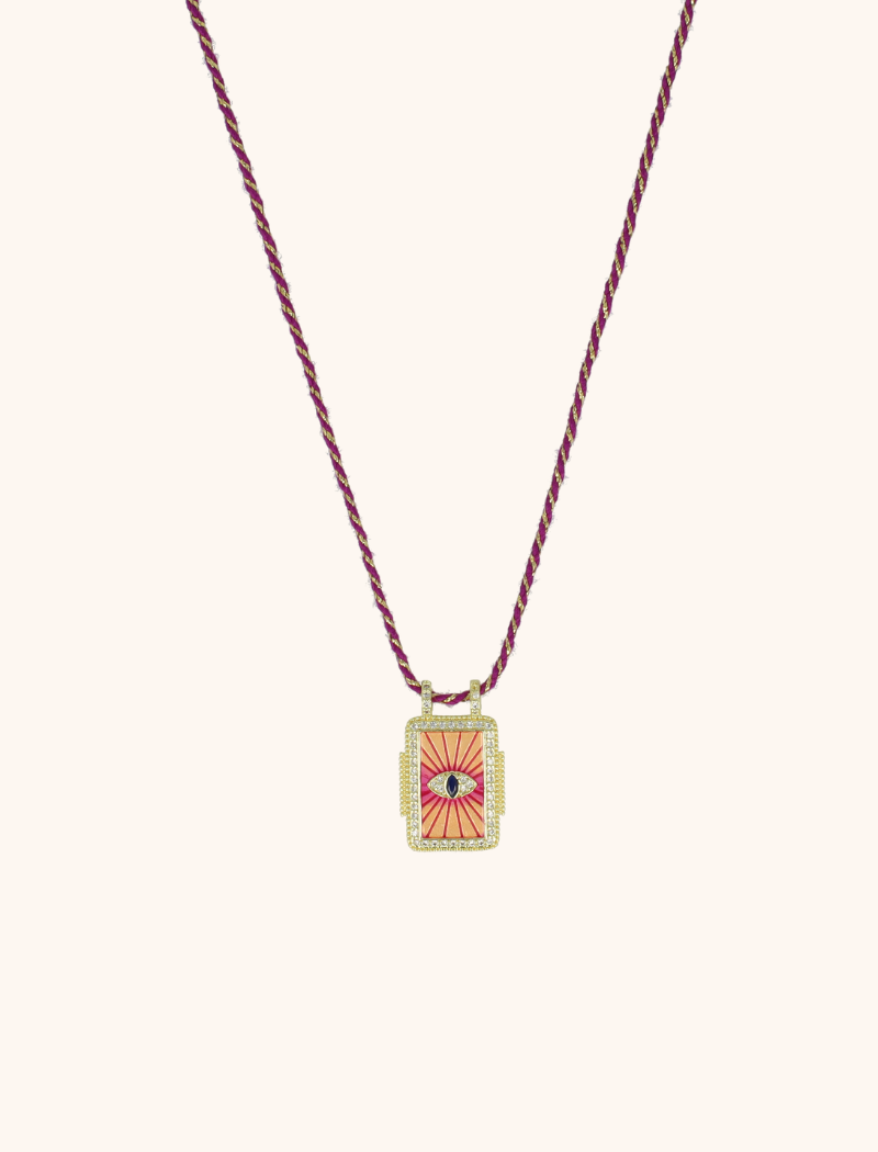 Ketting Rectangle Eye - Paars/Kristal