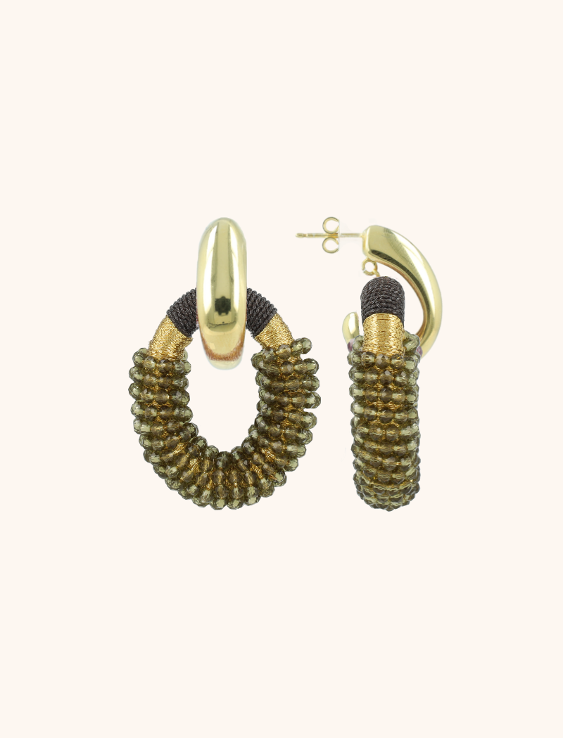 Dark Olive Earrings Yara Combi Oval M