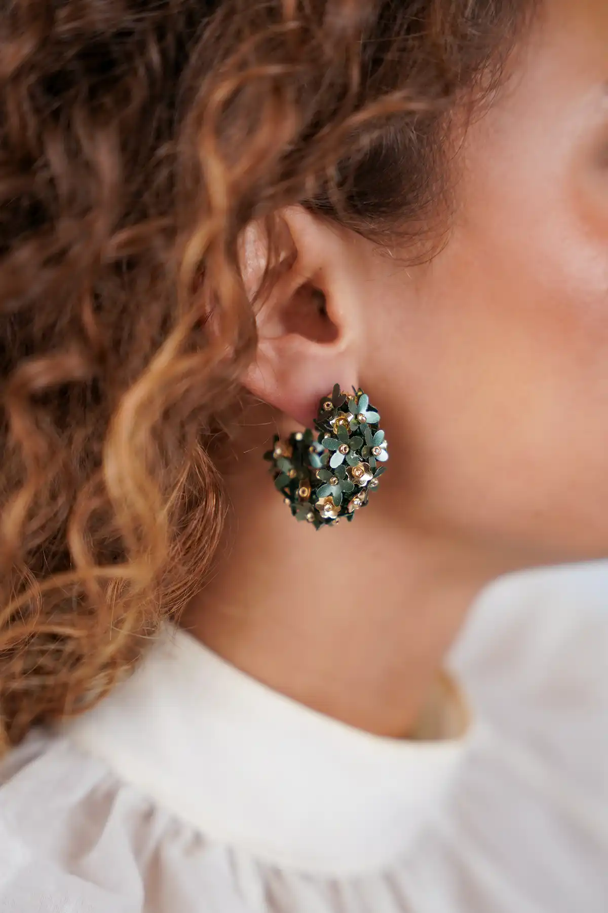 Green Flower Sequin Earrings Jasmijn Creole Slott-theme.productDescriptionPage.SEO.byTheBrand