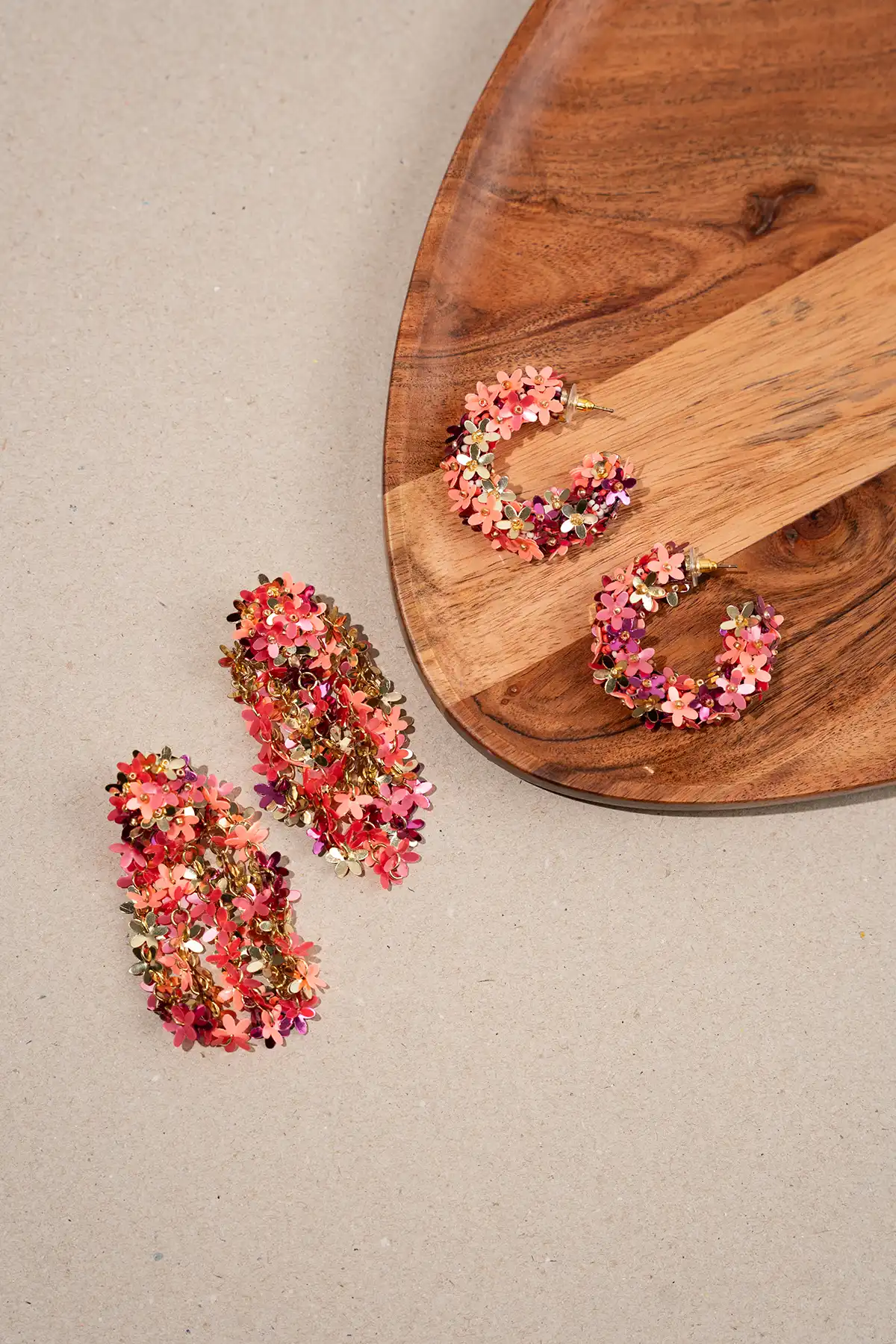 Apricot Fuchsia Sequin Flower Creole Earrings Mlott-theme.productDescriptionPage.SEO.byTheBrand