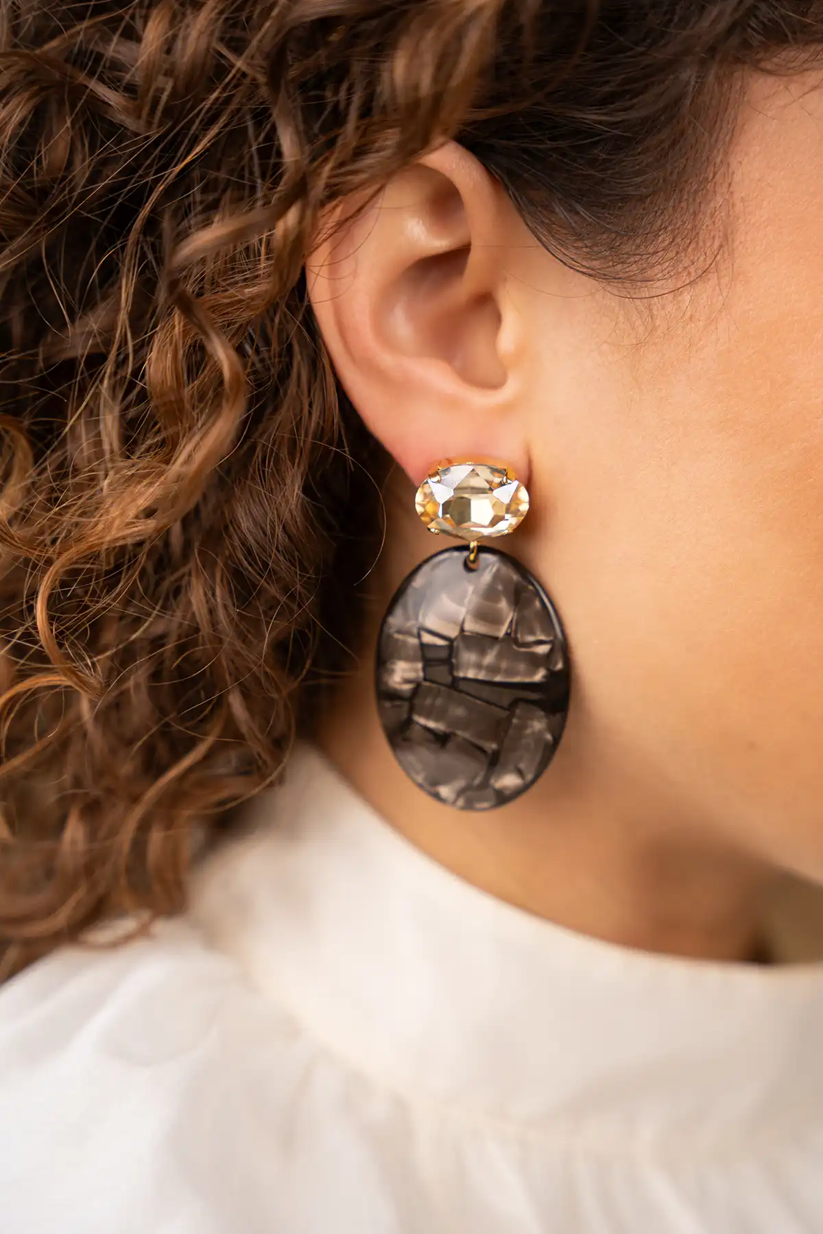 Brown earrings Celia oval L rhinestone