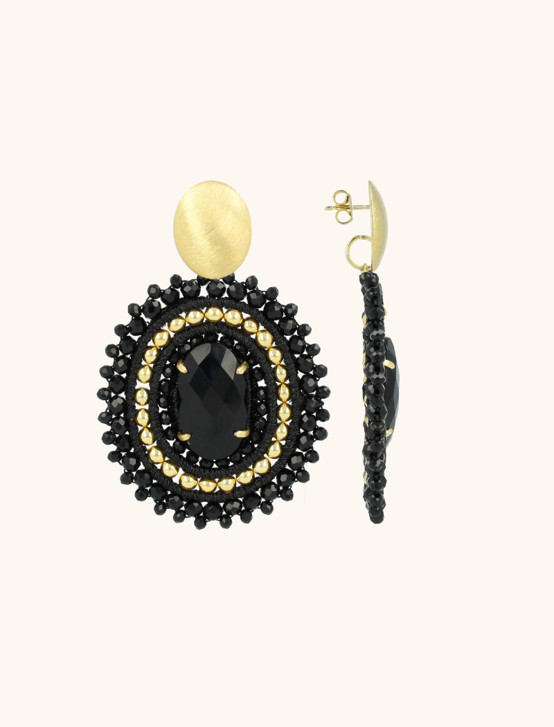 Gold-tone Black Earrings Jamie Oval L With Stone