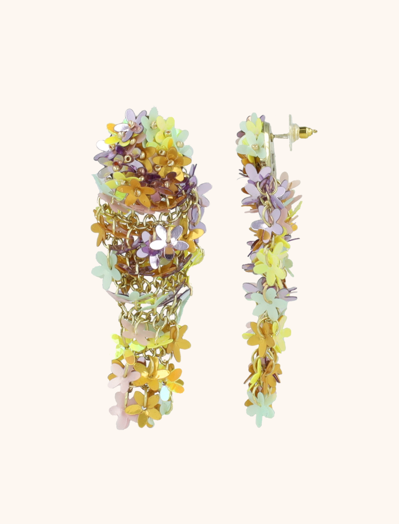 Yellow/Lavender/Mint Earrings Leila Sequin Bunch of Flowers  