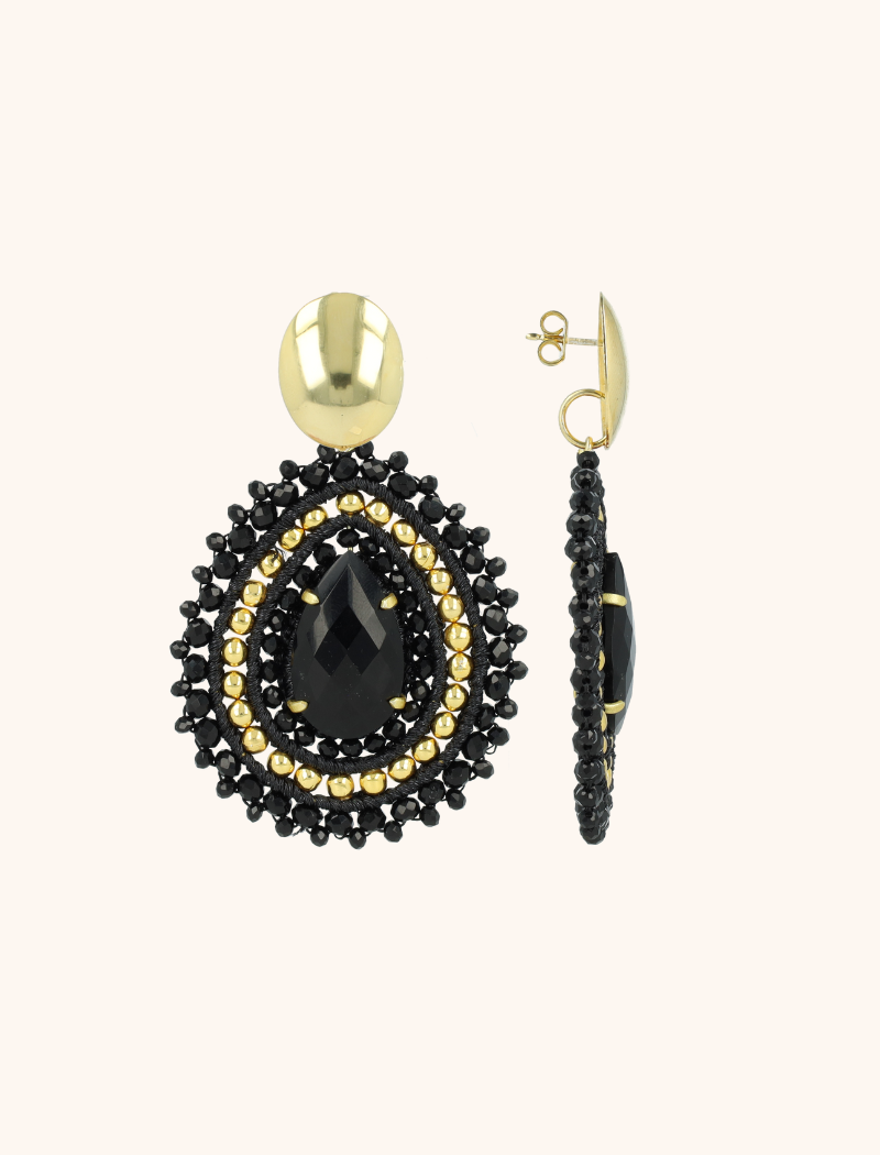  Black/Gold Earrings Stelle Filled Drop 3 Ring With Stone