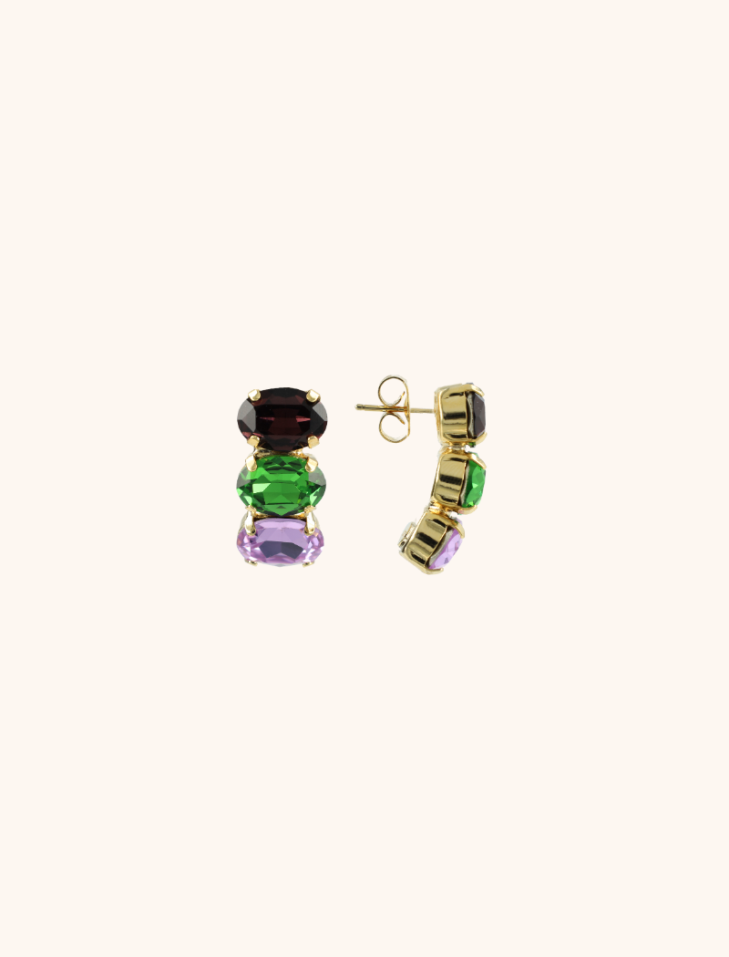 Purple/Olivine Earrings Gracia Vertical Oval 3 Stones S