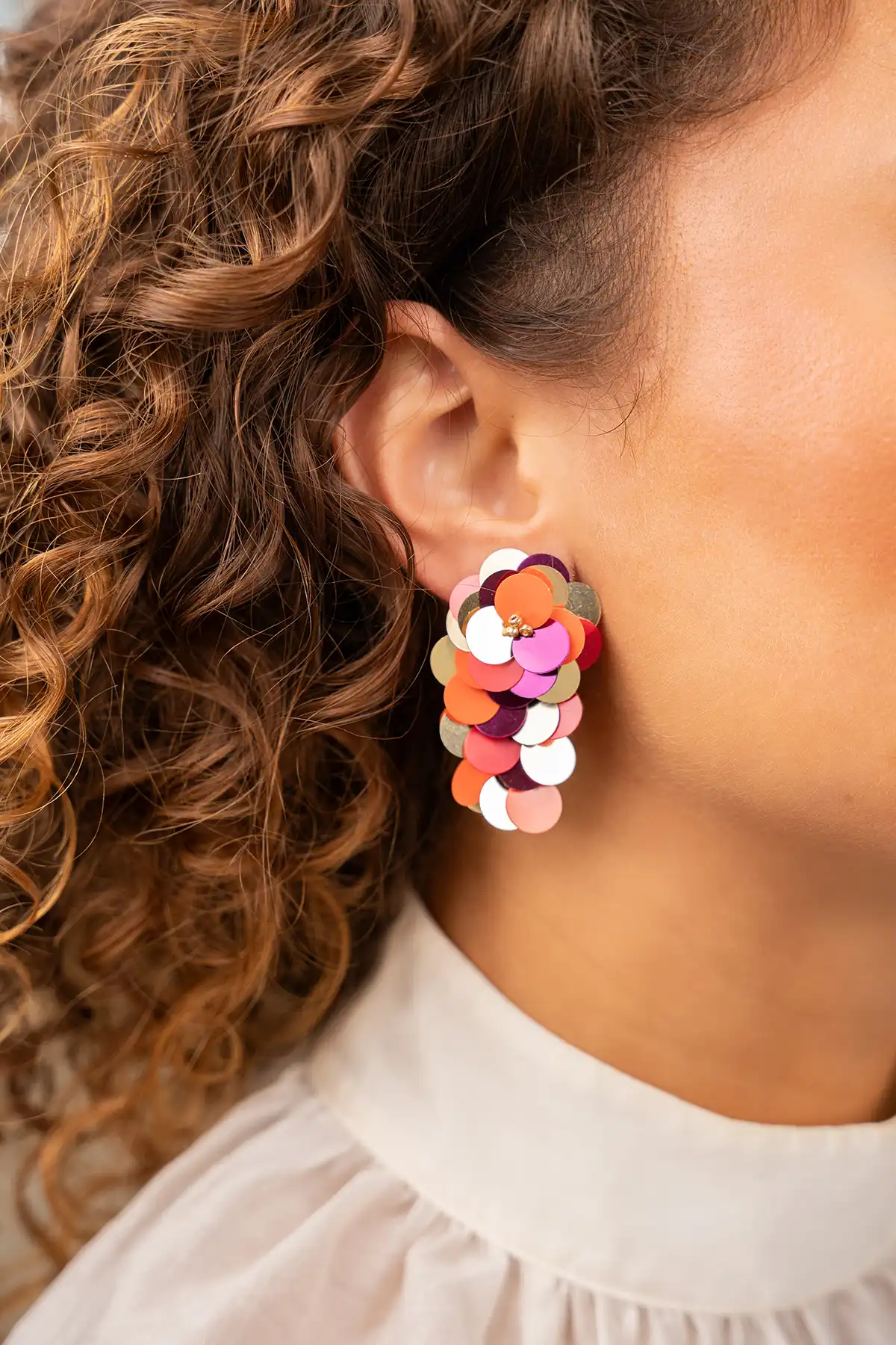 Apricot Fuchsia Sequin Flower Waterfall Earrings Mlott-theme.productDescriptionPage.SEO.byTheBrand