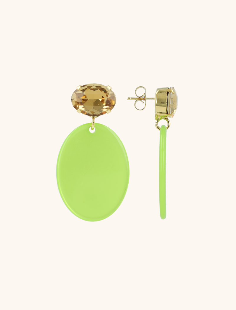 Lime earrings Celia oval S rhinestone