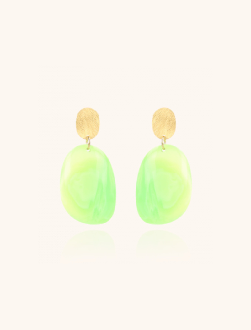 Fluorine Green Earrings Little Sara Asymmetrical Oval S