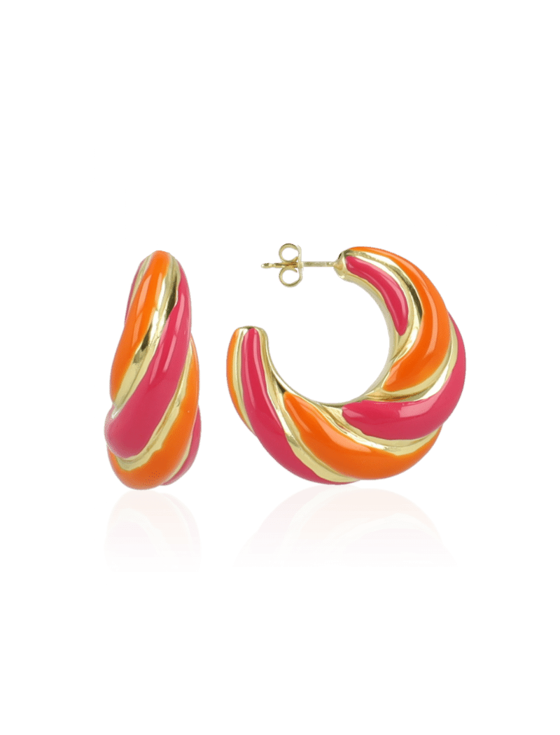 Fuchsia Oranje Oorbellen Twist Creool M