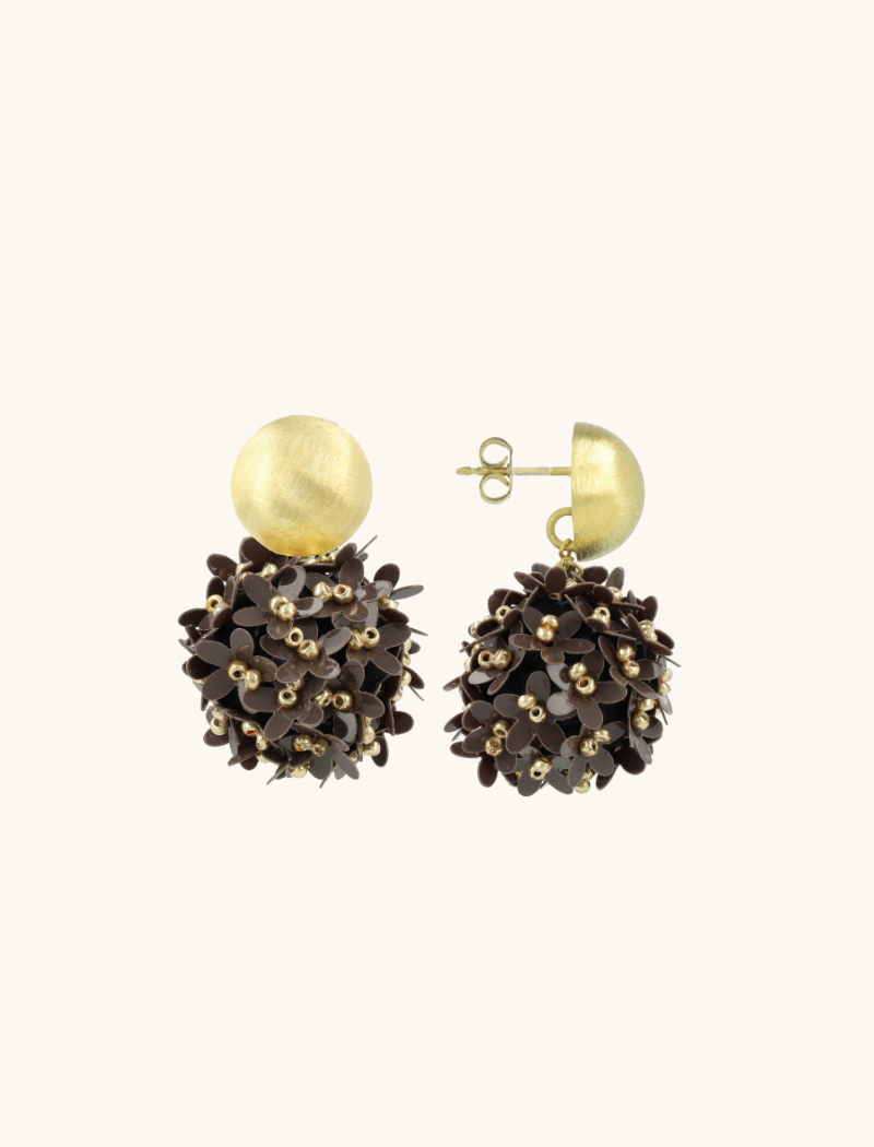 Brown Daisy flower globe M earrings