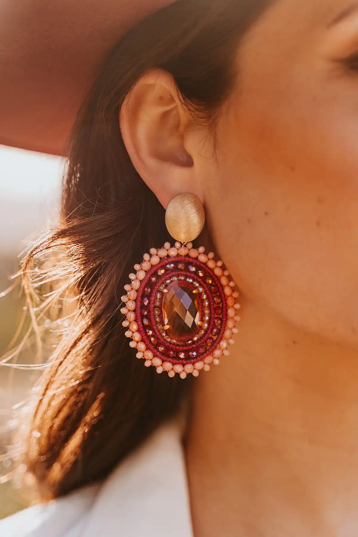 Liver Dust Earrings Jamie Filled Oval 3 Rings with Stone L