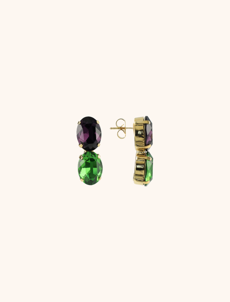 Purple/Olivine Earrings Maudi Oval 2 Stones Waterfall M