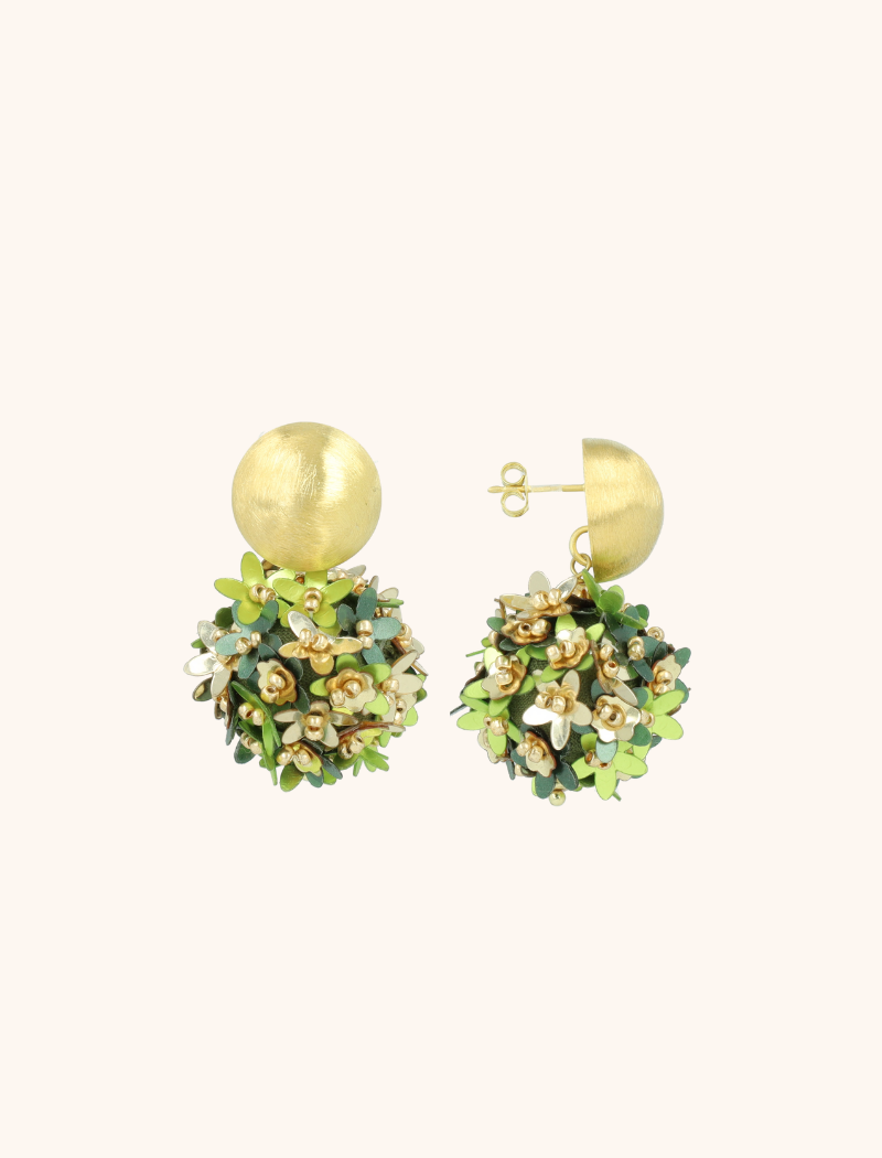 Mixed Green Sequin Flower Globe Earrings M