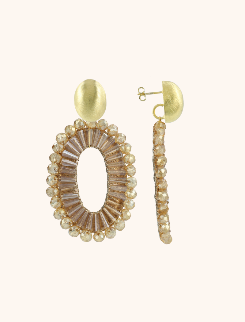 Champagne Oorbellen Ann-Mary Open Ovaal Double Beads