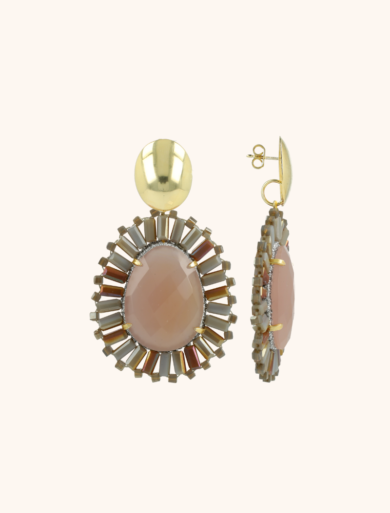 Liver Dust Oval Earrings Esmee with Flat Beads and Stone M