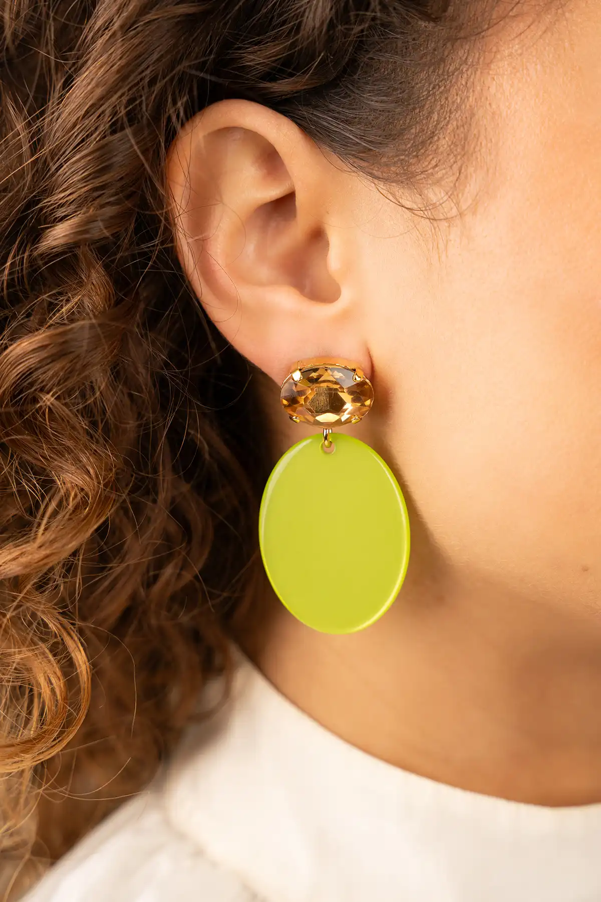 Lime earrings Celia oval S rhinestone