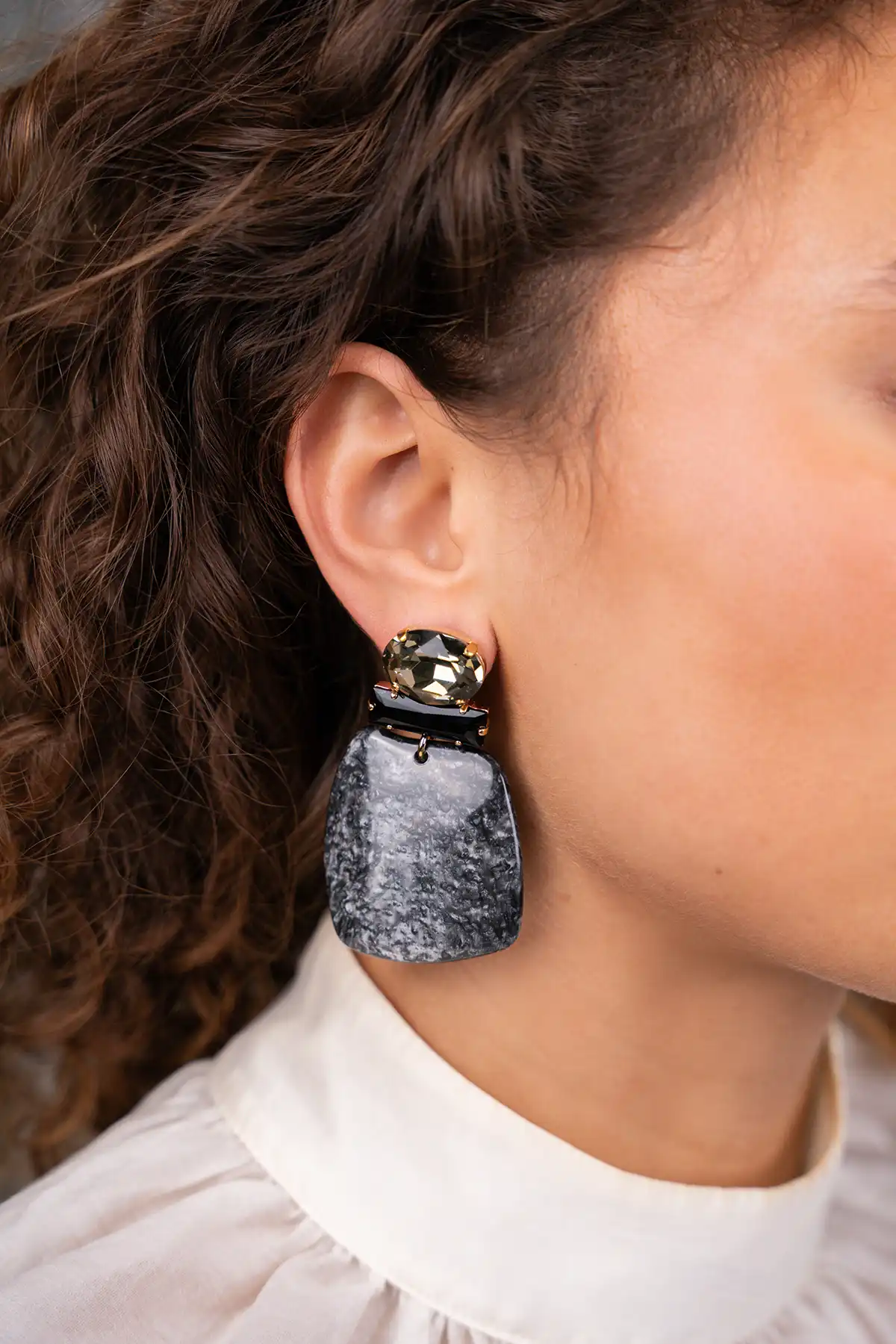 Marble Black Earrings Simone Square Rock