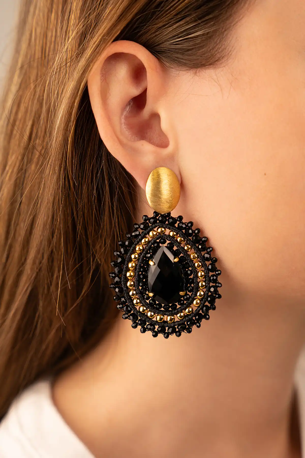  Black/Gold Earrings Stelle Filled Drop 3 Ring With Stone