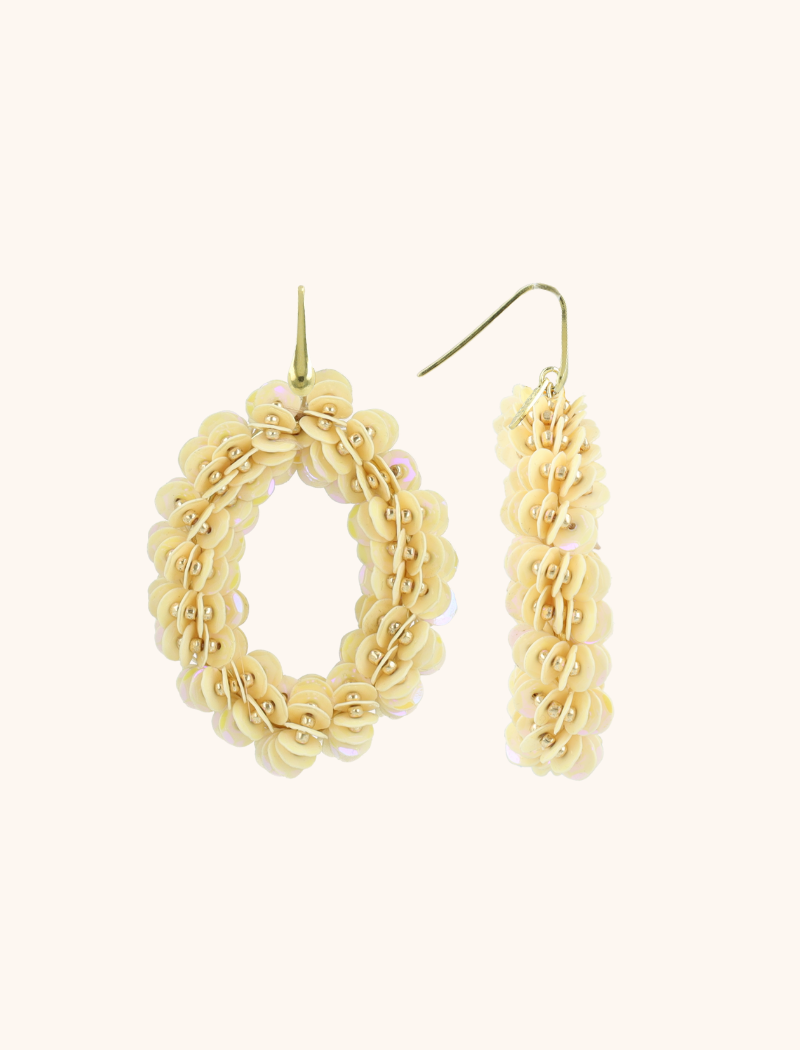 Ivory Earrings Sequin Oval L