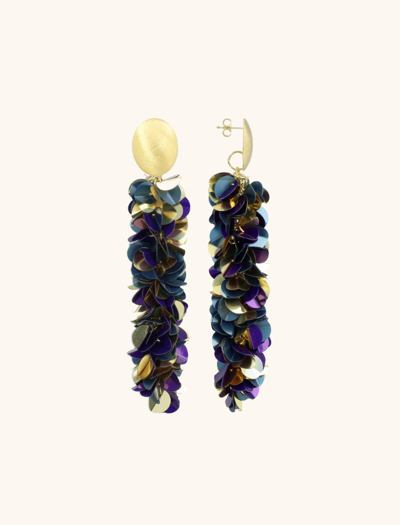 Blue Purple Sequin Snake Earrings L